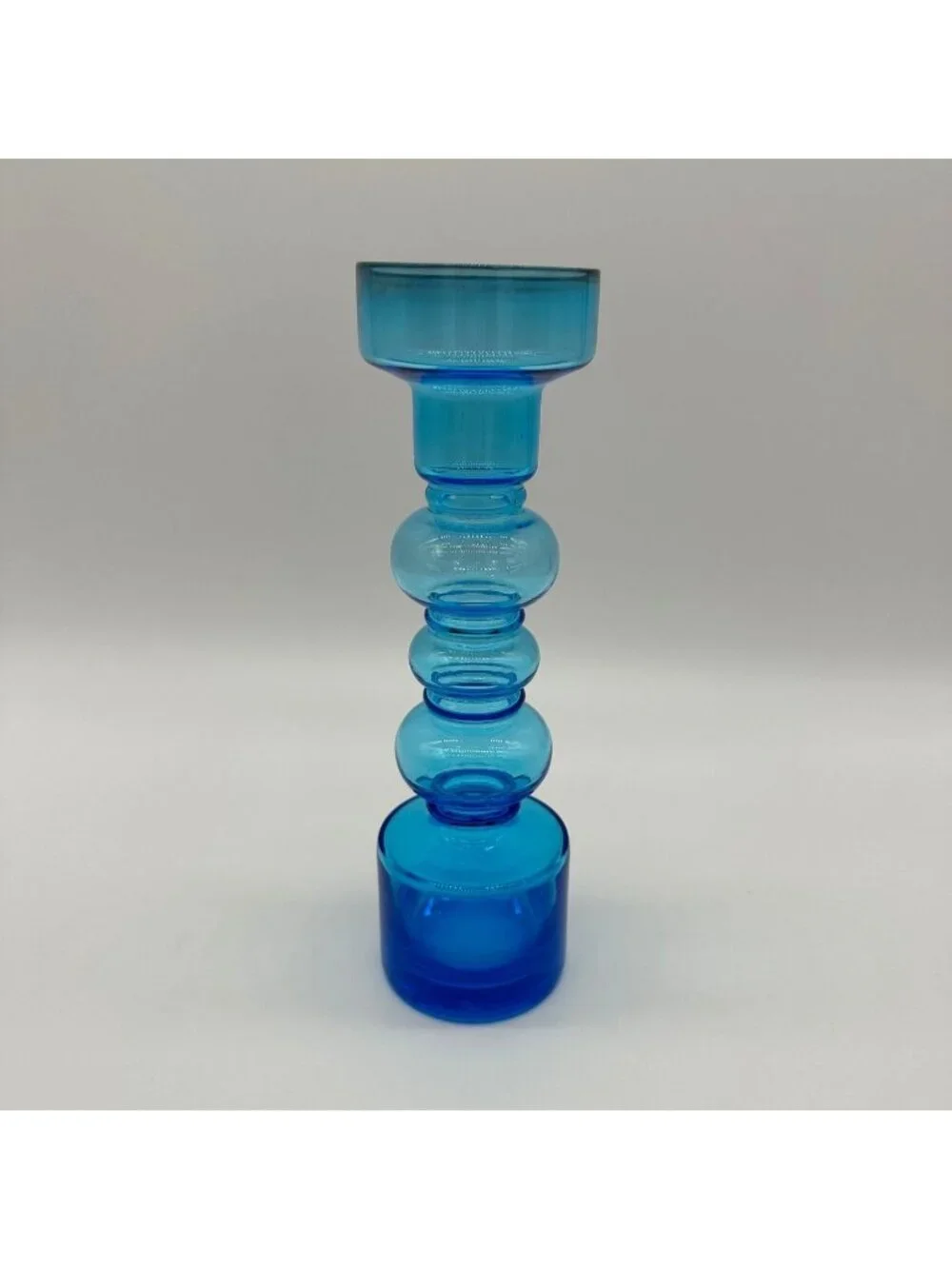 Vintage Blue Vase Blown Glass Hooped Mid Century Modern Turquoise Retro